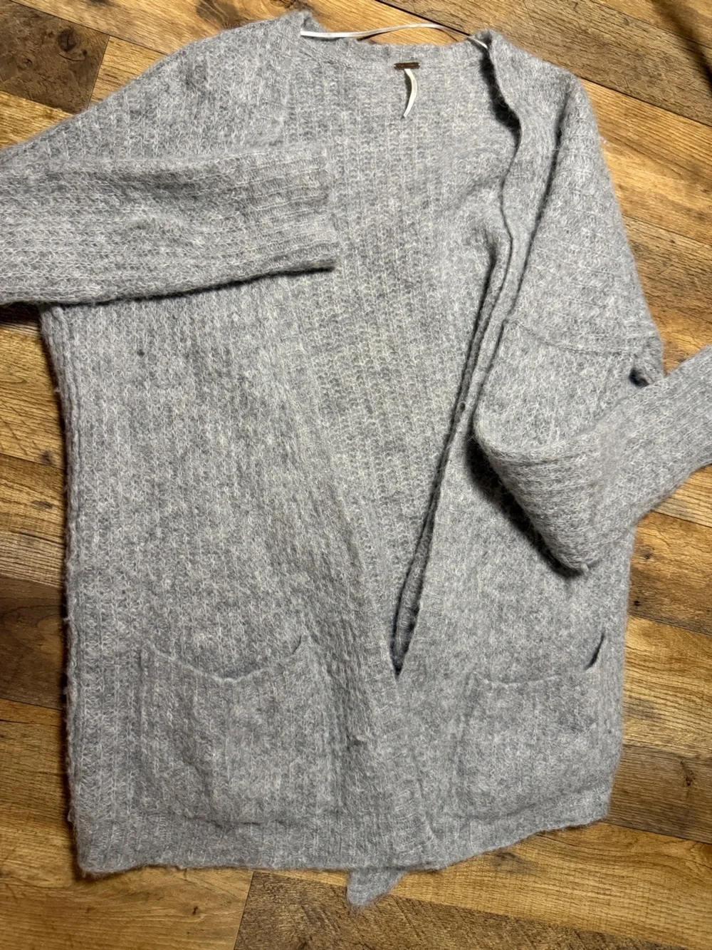 Free People Grey Alpaca Blend Open Front Knit Cardigan Sweater Size Large